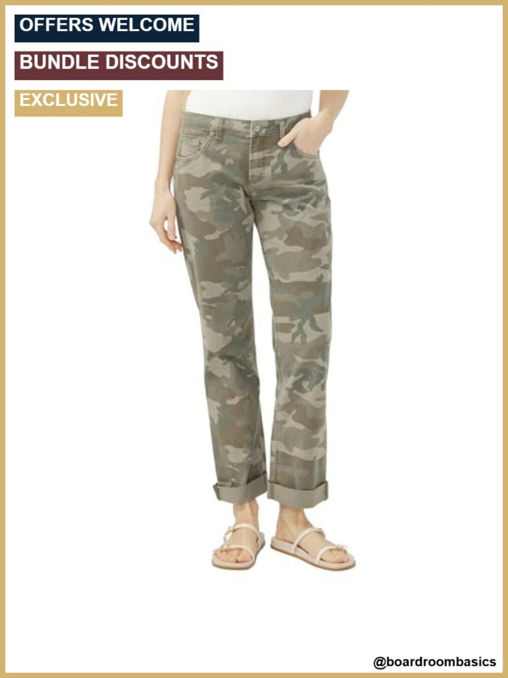 Relaxed Fit Boyfriend Jeans Camo Print Straight Leg